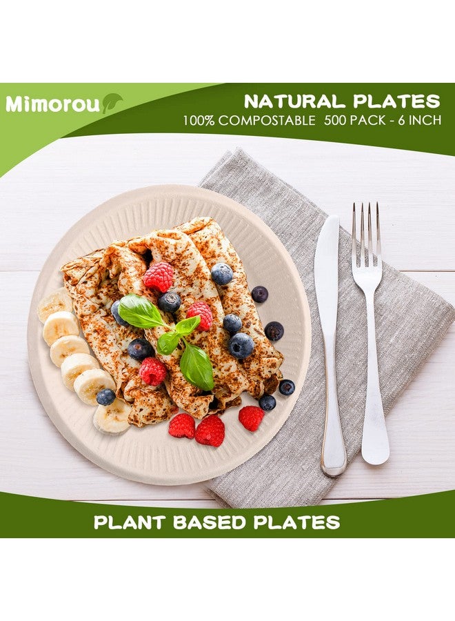 Mimorou 500 Counts Disposable Paper Plates Bulk Heavy Duty Sugarcane Brown Paper Plates Bulk Small Dessert Party Appetizer Cakes Restaurant Party Supplies (6 Inch) - Image 2