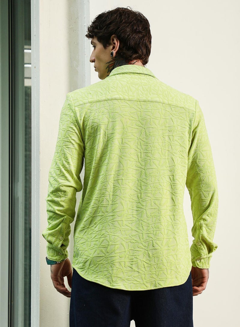 Campus Sutra Lime Green Textured Full Sleeve Shirt For Men  - Image 5