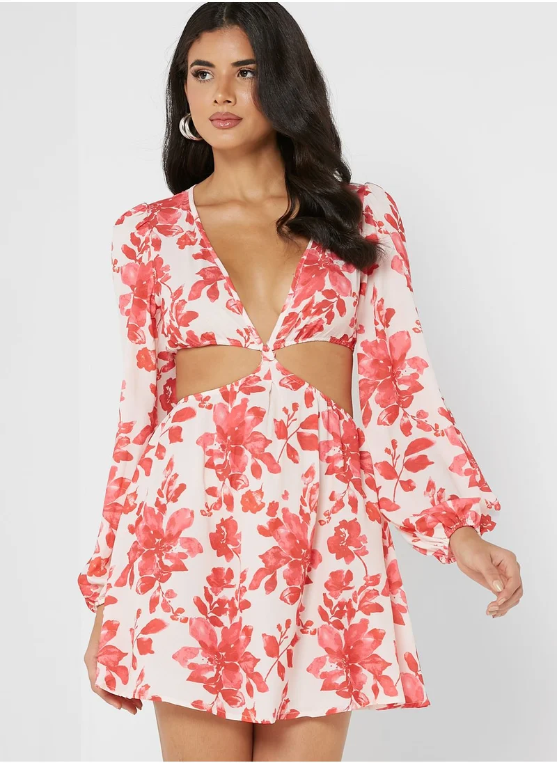 PARISIAN Floral Print Cut Out Detail Dress