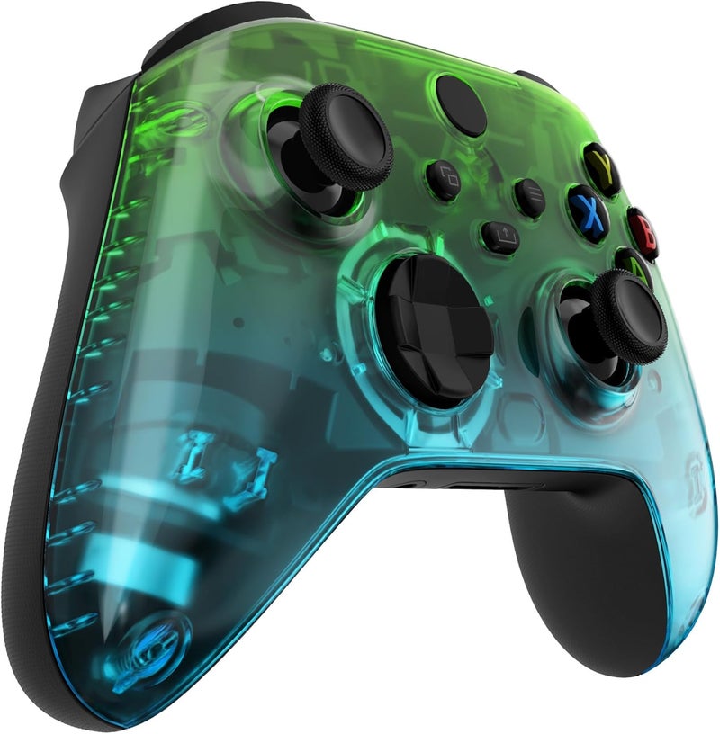 eXtremeRate غلاف شفاف لجهاز تحكم Xbox Series X S واقي لوحة أمامية غلاف مجموعة بديل قشرة لجهاز تحكم Xbox Series S X - لا يشمل جهاز التحكم (أخضر أزرق) - Image 4