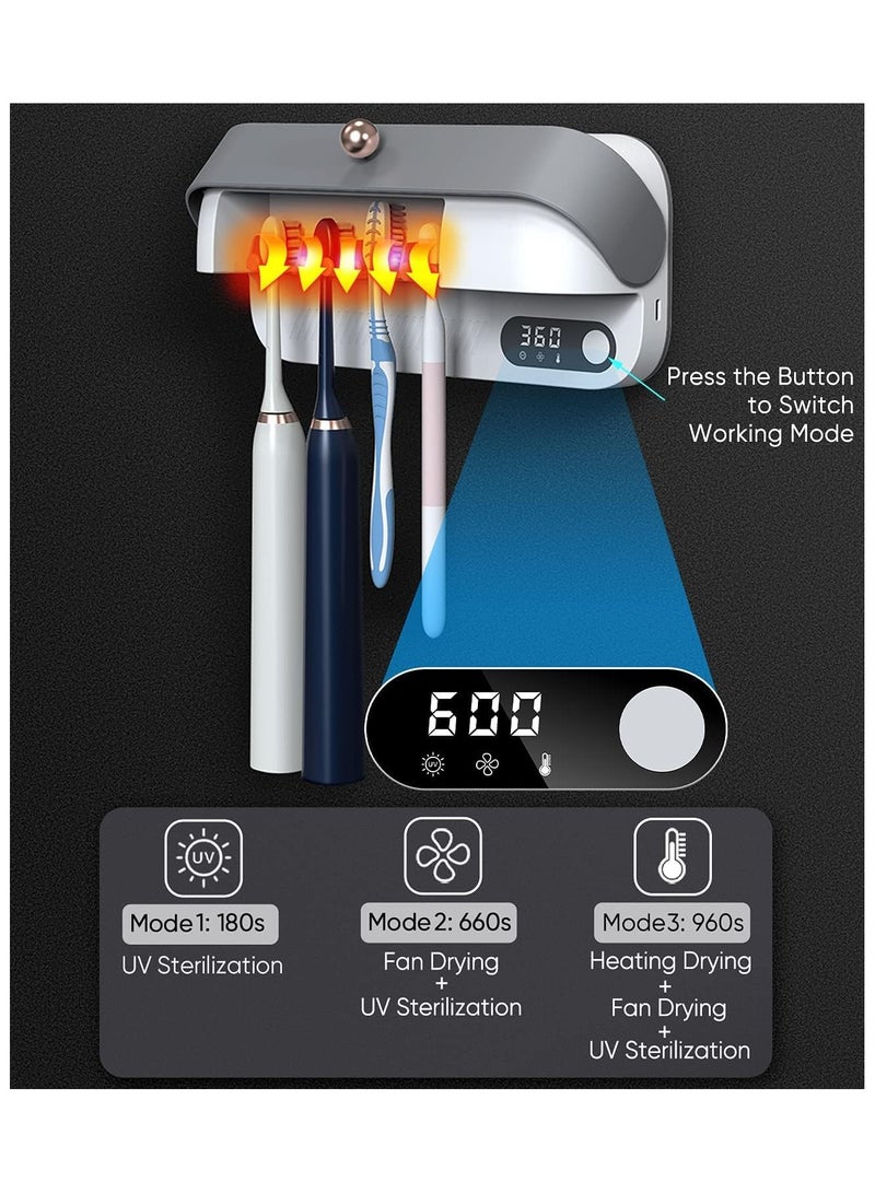 general UV Toothbrush Sanitiser Dryer Heated Fan Drying Function UVC-LED Toothbrush Cleaner Steriliser Holder Wall Mounted - Image 4