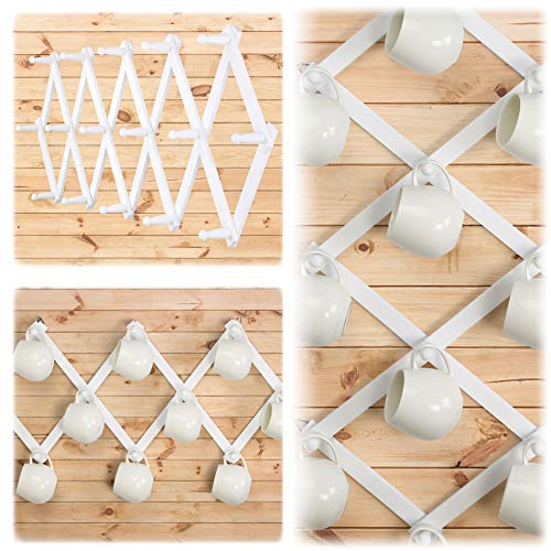 Dseap Accordian Wall Hanger: 16” High Wooden Wall Expandable Coat Rack, Hat Rack Holder, Accordion Hook for Baseball Caps, Coats, Mugs, 16 Peg Hooks, White - Image 4