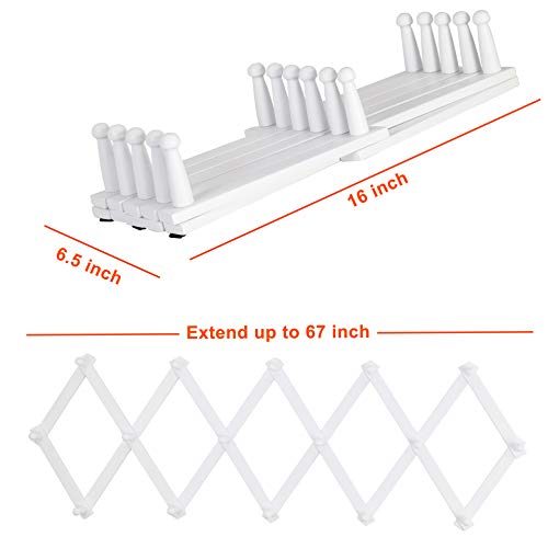 Dseap Accordian Wall Hanger: 16” High Wooden Wall Expandable Coat Rack, Hat Rack Holder, Accordion Hook for Baseball Caps, Coats, Mugs, 16 Peg Hooks, White - Image 5
