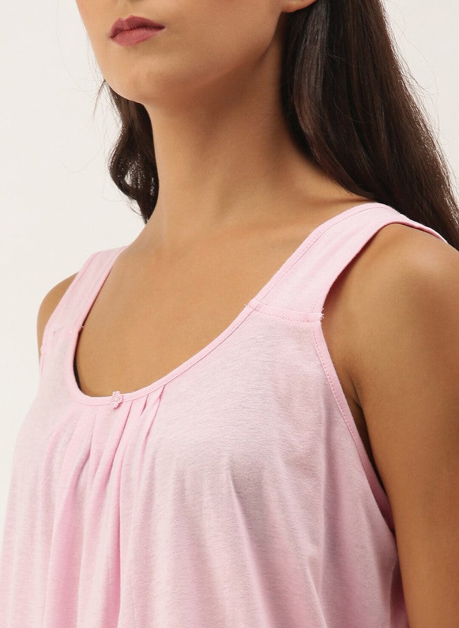 Red Rose RedRose Women Pure Cotton Sleeveless Maxi Nightdress in Solid Pink - Image 2