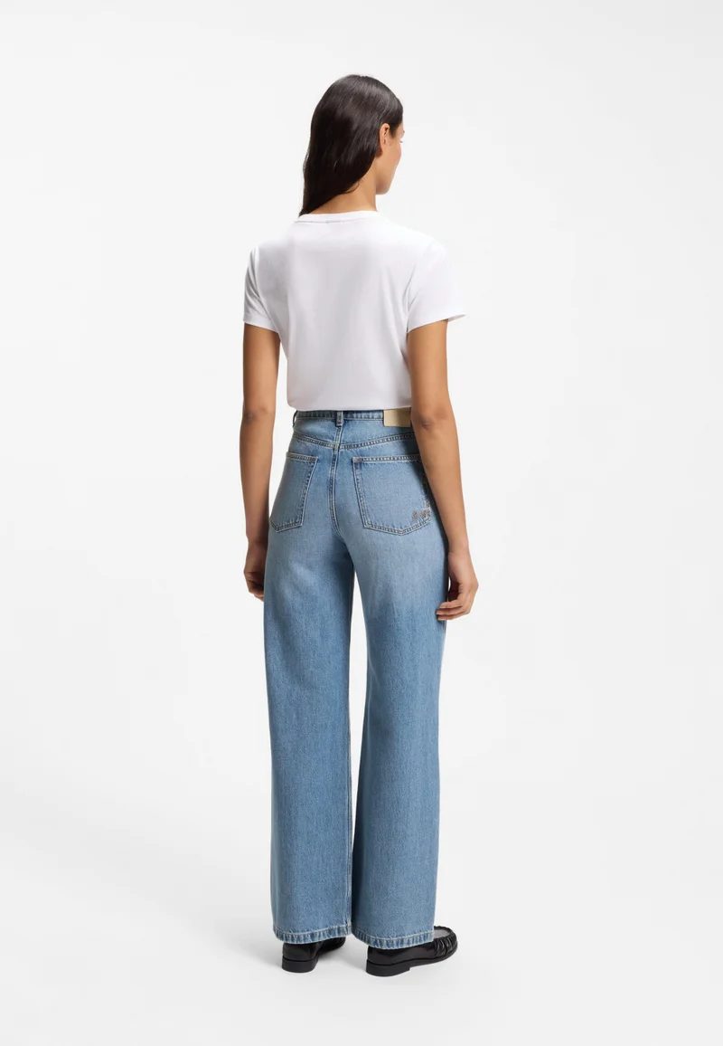 بوس High-waisted regular-fit jeans in cross-hatch denim