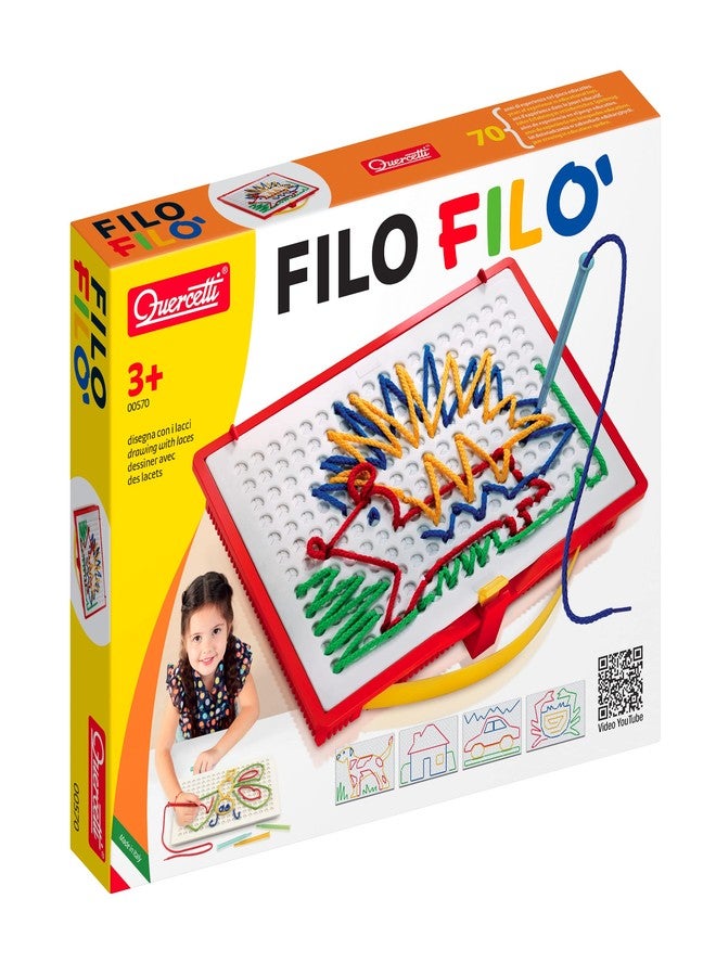 Quercetti Filo Play Set - A Novel Lacing Tool with 18 Pattern Templates to Create Art with String- for Ages 4 and Up (Made in Italy) - Image 1