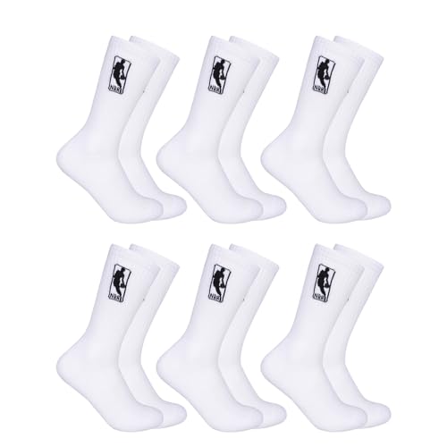Ultra Game NBA Official Men’s Athletic Cushioned Secure Fit Crew Socks - 6 Pack - Unisex, NBA, White, M6-12 - Image 1