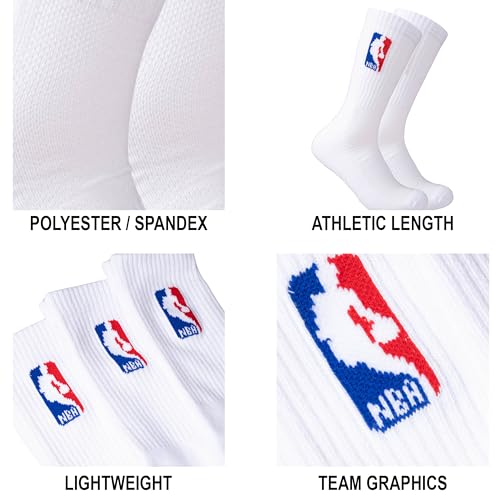 Ultra Game NBA Official Men’s Athletic Cushioned Secure Fit Crew Socks - 6 Pack - Unisex, NBA, White, M6-12 - Image 4