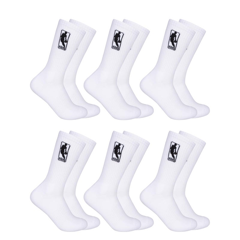Ultra Game NBA Official Men’s Athletic Cushioned Secure Fit Crew Socks - 6 Pack - Unisex, NBA, White, M6-12 - Image 3