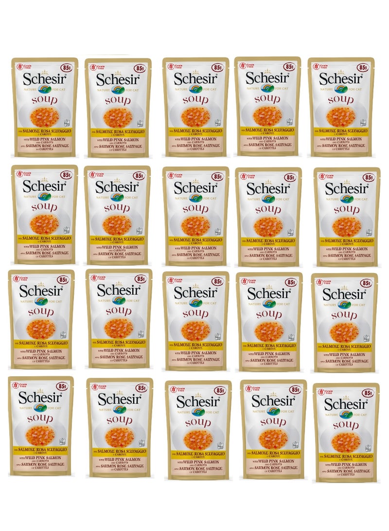 Schesir 20pc Cat Wet Soup-With Wild Pink Salmon And Carrots 85g - Image 1