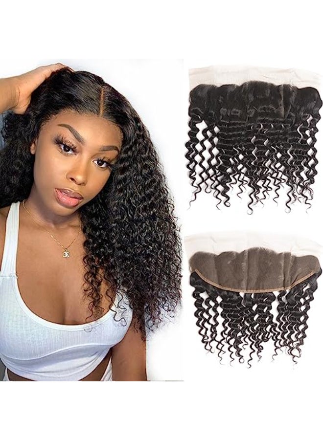Odir 13x4 Lace Frontal Deep Wave Human Hair 180 Density Unprocessed 9A Deep Curly Virgin Hair 13x4 Ear to Ear Lace Closure Frontal with Baby Hair Natural Color 18 Inch - Image 1