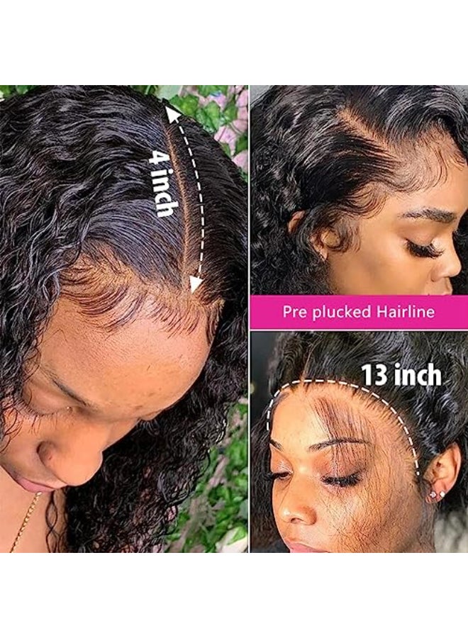 Odir 13x4 Lace Frontal Deep Wave Human Hair 180 Density Unprocessed 9A Deep Curly Virgin Hair 13x4 Ear to Ear Lace Closure Frontal with Baby Hair Natural Color 18 Inch - Image 3