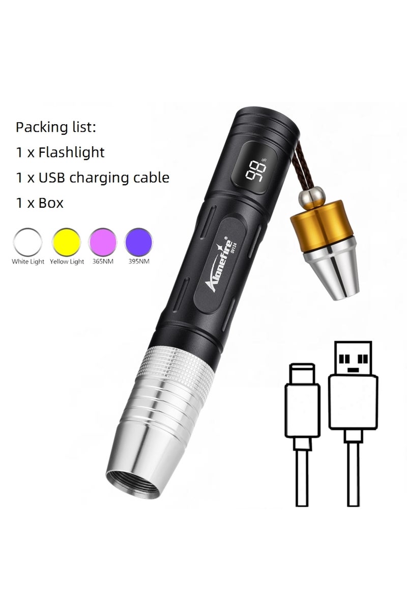 إيروريكس جهاز كشف اليشم SV124 متعدد الوظائف (4 في 1) يعمل بالأشعة فوق البنفسجية بطول موجي 365 نانومتر، قابل لإعادة الشحن، يُستخدم لتحديد أحجار الزمرد والأحجار الكريمة والكهرمان.