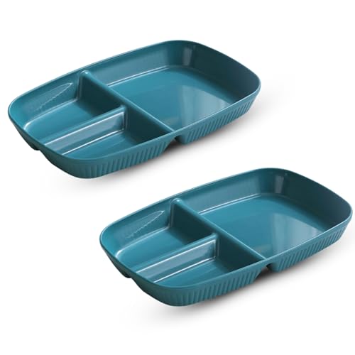 aDai Japanese Style Wheat Straw Dinner Plates, Stylish Stripe Design, Divided 3-Compartment Rectangular Serving Dishes – Microwave & Dishwasher Safe Tableware for Dinner, Snacks & Parties - Image 1