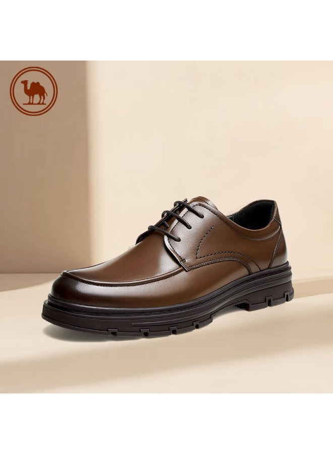 CAMELJEANS Luotuo Brand Men's Leather Shoes, Glossy Cowhide, Comfortable Soft Sole, Lace-up, Versatile Business Wedding Shoes, P13a005031, Brown, Size 41 - Image 1