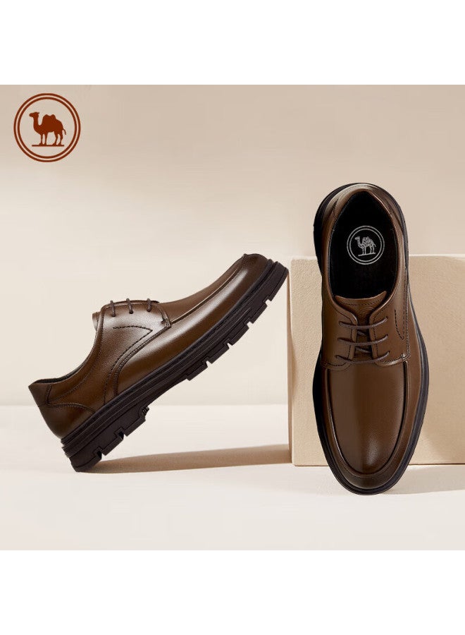 CAMELJEANS Luotuo Brand Men's Leather Shoes, Glossy Cowhide, Comfortable Soft Sole, Lace-up, Versatile Business Wedding Shoes, P13a005031, Brown, Size 41 - Image 2