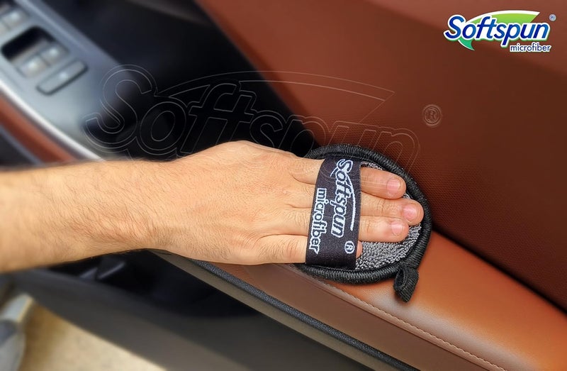 SOFTSPUN وسادة تلميع دائرية قابلة لإعادة الاستخدام من ميكروفايبر SOFTSPUN، مجموعة قطع، 600 GSM (رمادي) متعددة الاستخدامات. وسادات تطبيق فائقة النعومة مع حزام إصبع لتنظيف مثالي للسيارة، الدراجة، النافذة، وأكثر... - Image 3