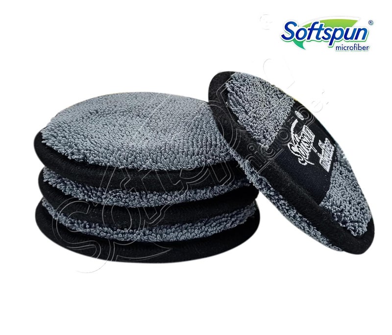 SOFTSPUN وسادة تلميع دائرية قابلة لإعادة الاستخدام من ميكروفايبر SOFTSPUN، مجموعة قطع، 600 GSM (رمادي) متعددة الاستخدامات. وسادات تطبيق فائقة النعومة مع حزام إصبع لتنظيف مثالي للسيارة، الدراجة، النافذة، وأكثر... - Image 2