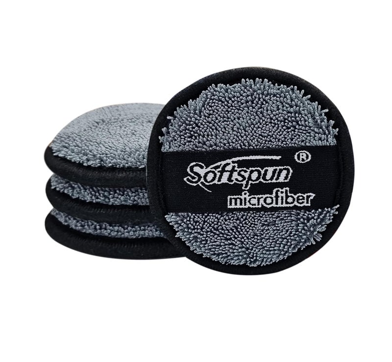 SOFTSPUN وسادة تلميع دائرية قابلة لإعادة الاستخدام من ميكروفايبر SOFTSPUN، مجموعة قطع، 600 GSM (رمادي) متعددة الاستخدامات. وسادات تطبيق فائقة النعومة مع حزام إصبع لتنظيف مثالي للسيارة، الدراجة، النافذة، وأكثر... - Image 1