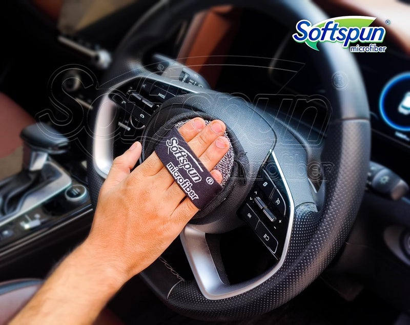 SOFTSPUN وسادة تلميع دائرية قابلة لإعادة الاستخدام من ميكروفايبر SOFTSPUN، مجموعة قطع، 600 GSM (رمادي) متعددة الاستخدامات. وسادات تطبيق فائقة النعومة مع حزام إصبع لتنظيف مثالي للسيارة، الدراجة، النافذة، وأكثر... - Image 4