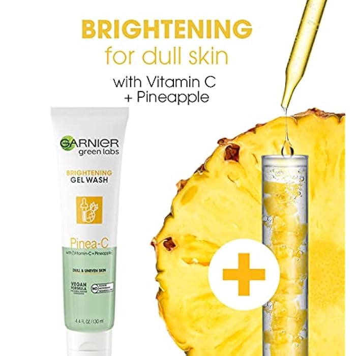 Garnier SkinActive Green Labs Brightening Gel Washable Cleanser with Vitamin C and for Dull and Uneven Skin 4.4 Packaging May Vary, Pinea-C, Pineapple, 13.2 Fl Oz - Image 5