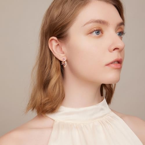 BISAER Rose Gold Plated Flower Stud Earrings Multicolor Cubic Zirconia Earrings for Women CZ Jewelry Gifts Colorful CZ Earring - Image 5