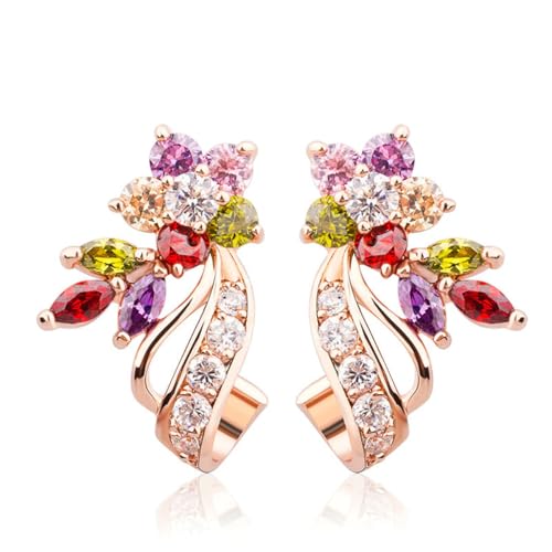 BISAER Rose Gold Plated Flower Stud Earrings Multicolor Cubic Zirconia Earrings for Women CZ Jewelry Gifts Colorful CZ Earring - Image 1