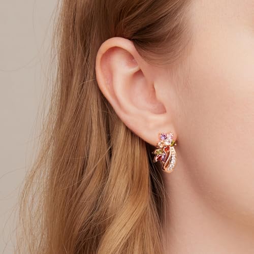 BISAER Rose Gold Plated Flower Stud Earrings Multicolor Cubic Zirconia Earrings for Women CZ Jewelry Gifts Colorful CZ Earring - Image 2