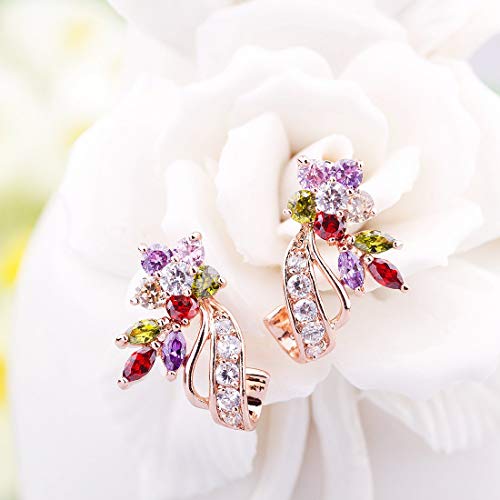 BISAER Rose Gold Plated Flower Stud Earrings Multicolor Cubic Zirconia Earrings for Women CZ Jewelry Gifts Colorful CZ Earring - Image 3