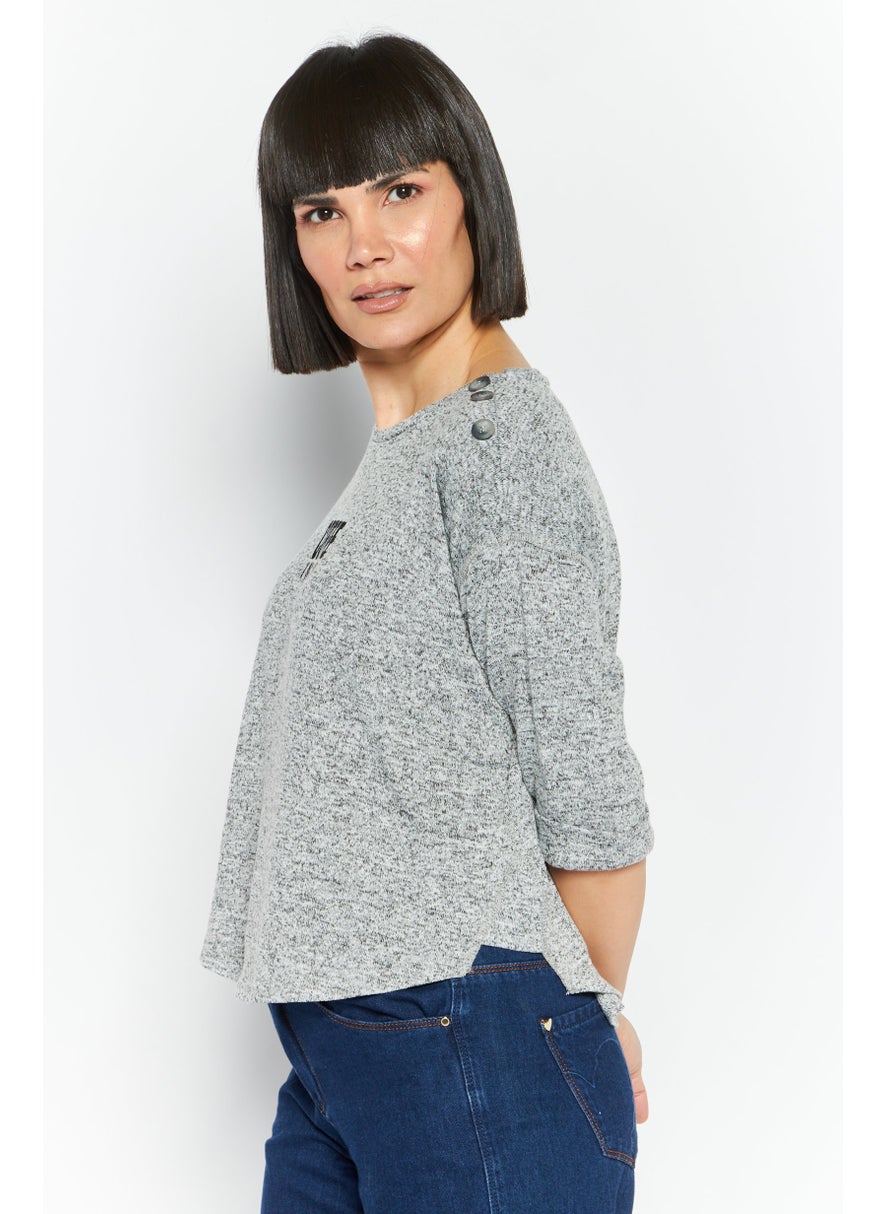 Women Round Neck Three Quarter Sleeve Textured Blouse, Grey - pzsku/Z4641DF721240A005108BZ/45/_/1737641655/1b25f9fc-dcf3-4b88-b518-07a4073ed328