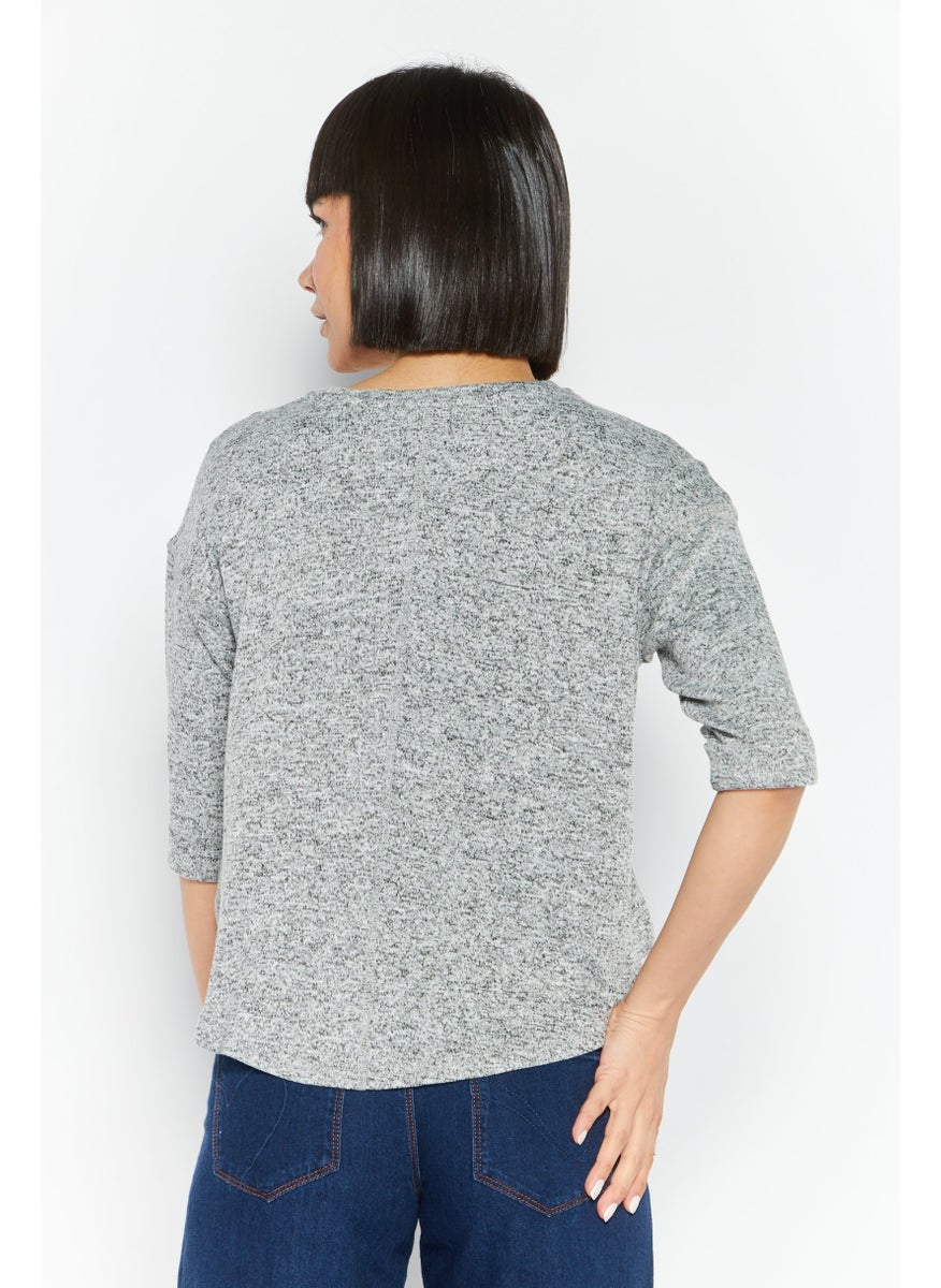 Women Round Neck Three Quarter Sleeve Textured Blouse, Grey - pzsku/Z4641DF721240A005108BZ/45/_/1737641660/bc4d6240-866d-4fa6-ba42-1077991a66ef