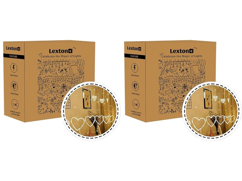 Lexton Heart Shape Curtain String Lights 6 Big Heart 6 Small Heart with 8 Flashing Modes Decoration for Indoor Outdoor Decorations 12 Hearts Warm White Pack of 2