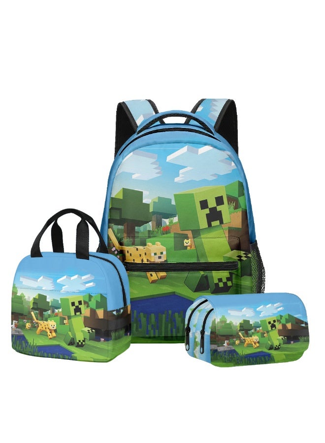 ماين كرافت جديد ماين كرافت على ظهره حقيبة الغداء طبقة مزدوجة مقلمة ثلاث قطع دعوى الرجال والنساء الترفيه الرياضة حقيبة السفر طالب حقيبة المدرسة - Image 1