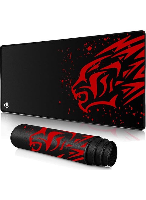 Large Gaming Mouse Pad 700X300 Stitched Edges Extended Mousepad Smooth Cloth Surface Non Slip Rubber Base Waterproof 3Mm Thickness Red Leopard