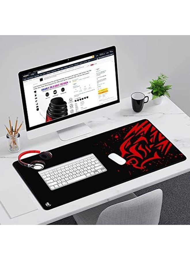 erorex - Large Gaming Mouse Pad 700X300 Stitched Edges Extended Mousepad Smooth Cloth Surface Non Slip Rubber Base Waterproof 3Mm Thickness Red Leopard - Image 1