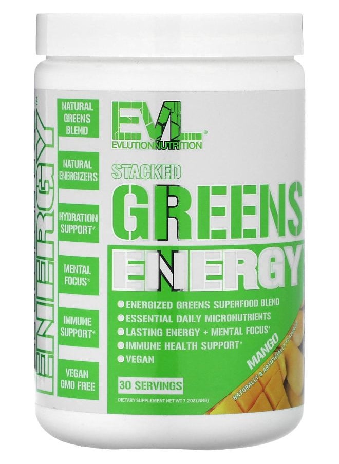 EVLUTION NUTRITION Stacked Greens Energy Mango 7.2 oz (204 g) 