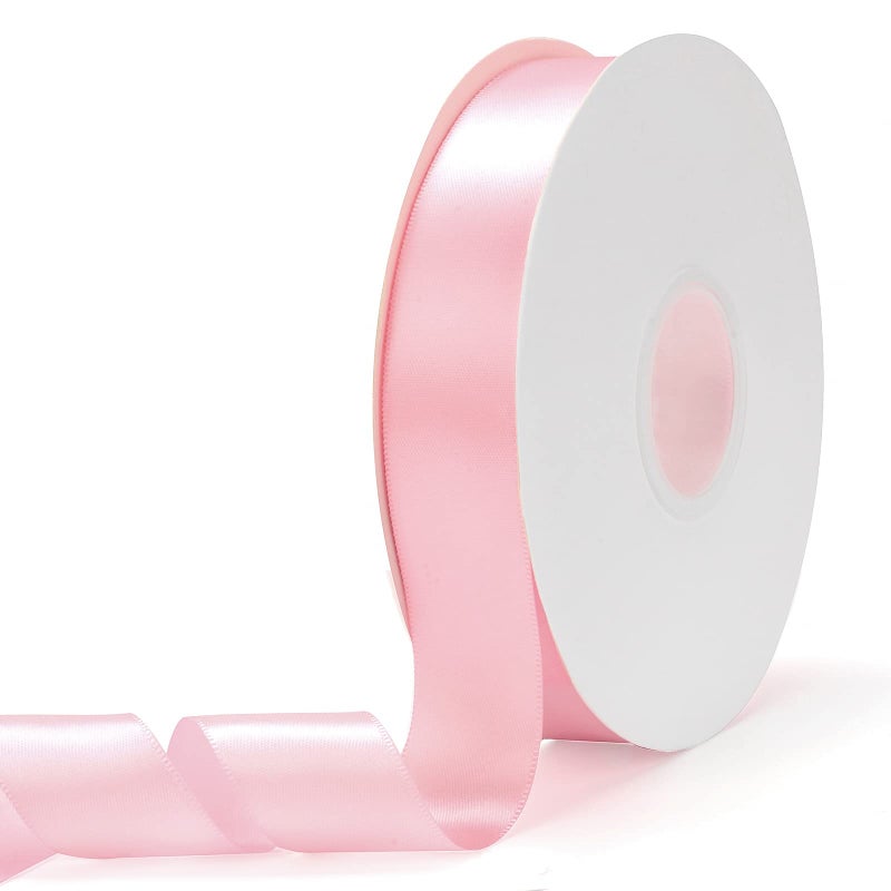 Ewaymado Solid Color Light Pink Double Faced Satin Ribbon 1 X 50 Yards Fabric Ribbons Perfect for Wedding and Party DecorationGift Wrapping Sewing Crafts