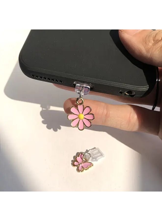 2pcs Pink Flower Butterfly Phone Dust Plug For Type C Charging Port Anti Dust - Image 4