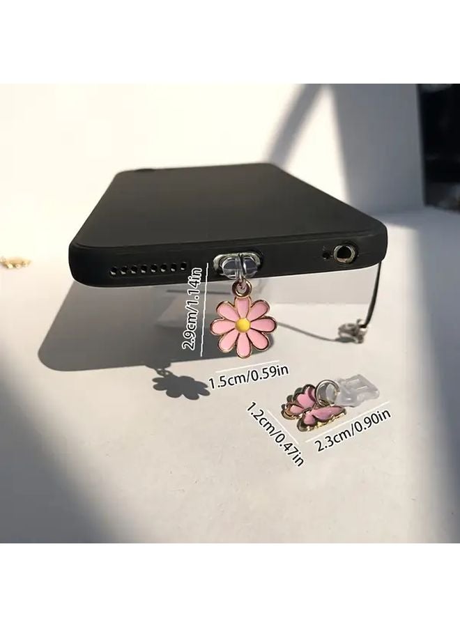 2pcs Pink Flower Butterfly Phone Dust Plug For Type C Charging Port Anti Dust - Image 3