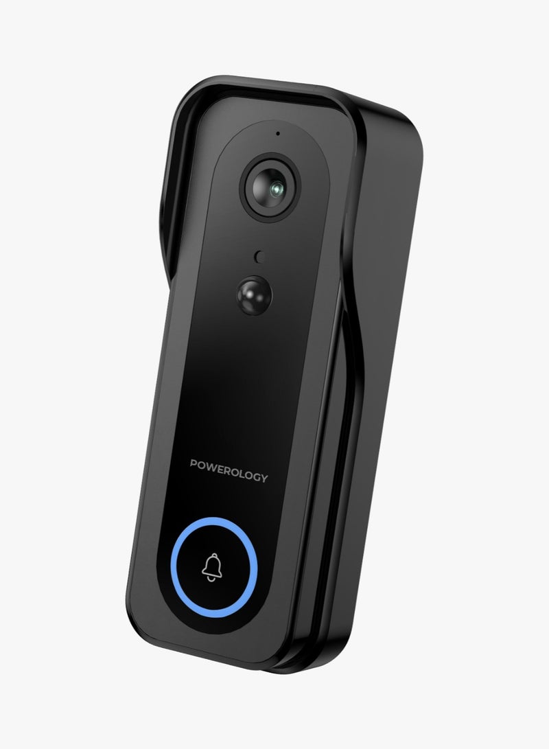 Powerology Smart Doorbell Camera 3mp with Chime Suitable for Night / Audio / Door Bell / 33 Chime / Water Resistant / 3MP Camera Safety Doorbell - Black - Image 1