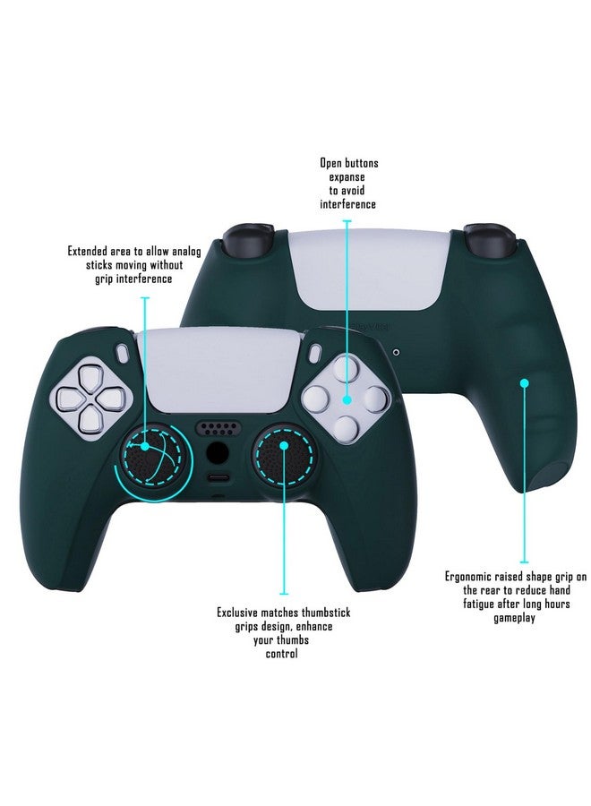playvital Racing Green Pure Series Anti Slip Silicone Cover Skin For Ps5 Controller, Soft Rubber Case For Ps5 Wireless Controller With Black Thumb Grip Caps - Image 3