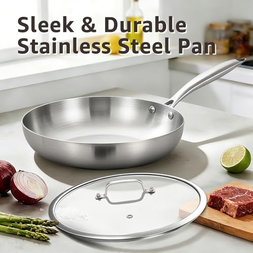 Inqibee 8 Inch Stainless Steel Frying Pan with Lid, Tri-Ply Clad Small Skillet, Induction Ready & Compatible with All Cooktops, Oven and Dishwasher Safe, Non-Toxic PFOA-Free Cookware - Image 2