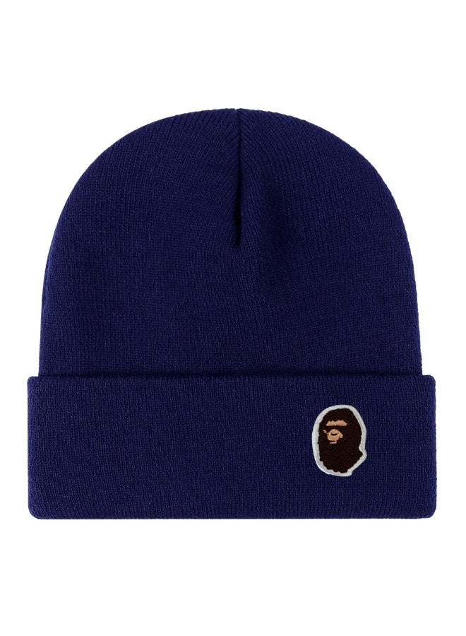 BAPE Deep Navy Blue Knit Beanie with Embroidered Ape Head Logo