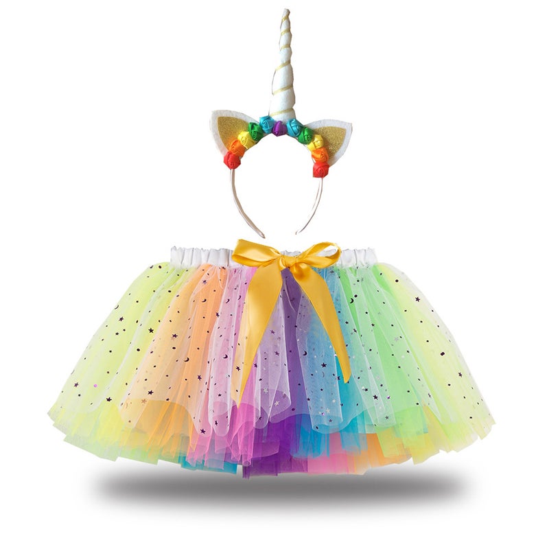 2024 Kids Tutu Skirt with Star Moon Veil and Headwear RS010 white colorful head buckle 