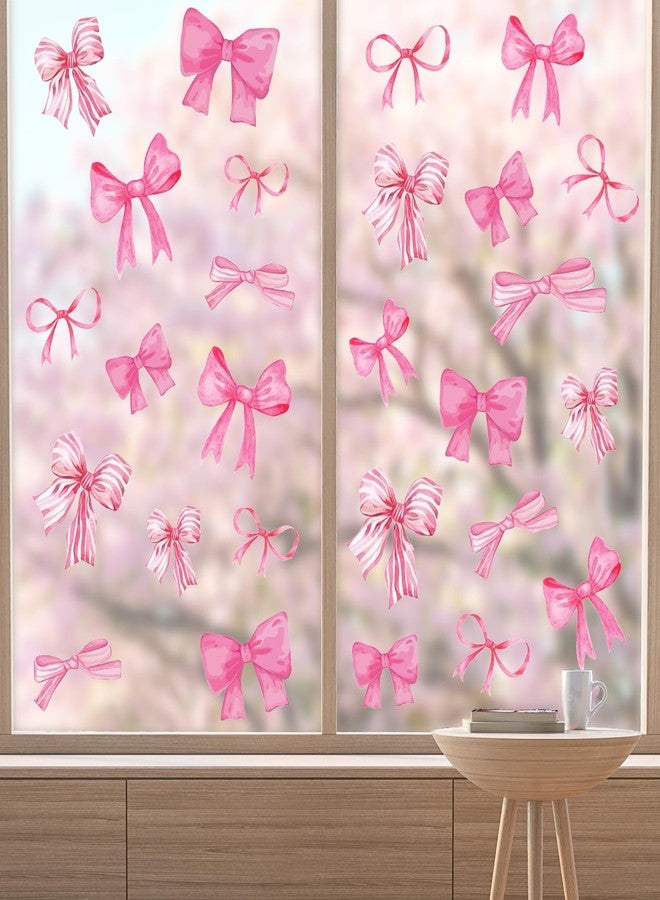 JarThenaAMCS 4 Sheets Pink Bow Window Clings Trendy Watercolor Bowknot Reusable Window Decals for Coquette Party Supplies Home School Office Glass Decor - Image 3
