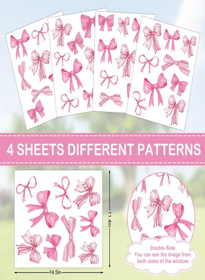 JarThenaAMCS 4 Sheets Pink Bow Window Clings Trendy Watercolor Bowknot Reusable Window Decals for Coquette Party Supplies Home School Office Glass Decor - Image 4