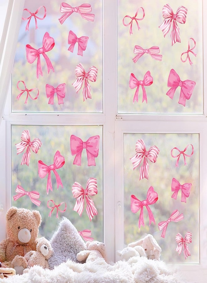 JarThenaAMCS 4 Sheets Pink Bow Window Clings Trendy Watercolor Bowknot Reusable Window Decals for Coquette Party Supplies Home School Office Glass Decor - Image 2