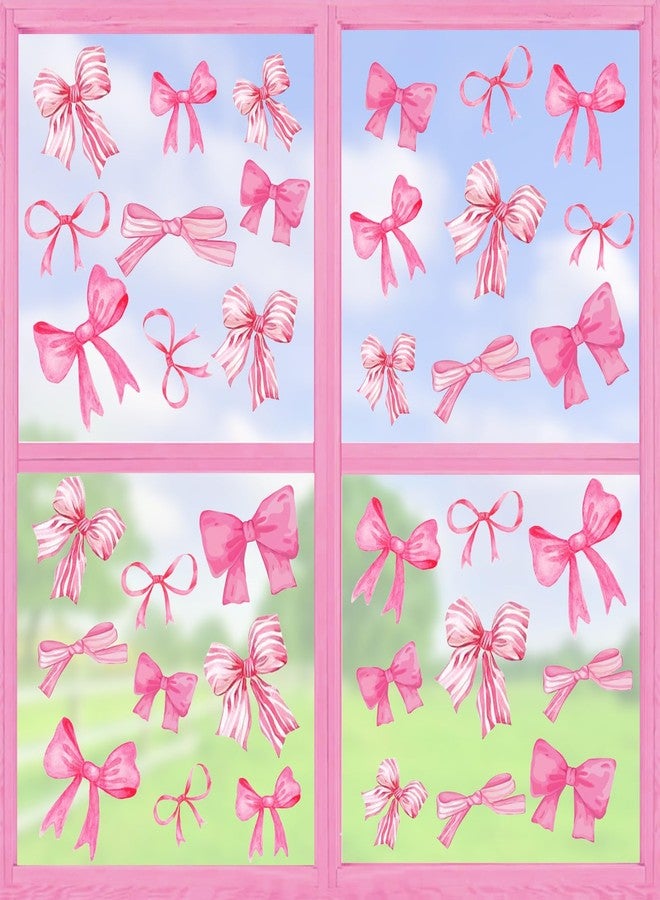 JarThenaAMCS 4 Sheets Pink Bow Window Clings Trendy Watercolor Bowknot Reusable Window Decals for Coquette Party Supplies Home School Office Glass Decor - Image 1