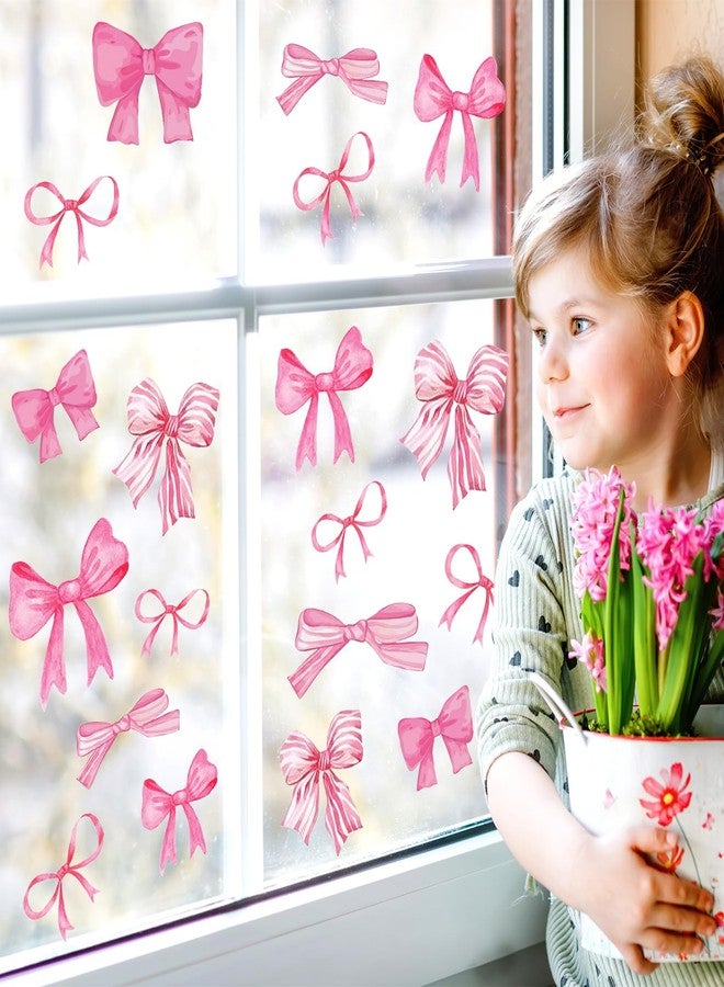 JarThenaAMCS 4 Sheets Pink Bow Window Clings Trendy Watercolor Bowknot Reusable Window Decals for Coquette Party Supplies Home School Office Glass Decor - Image 5