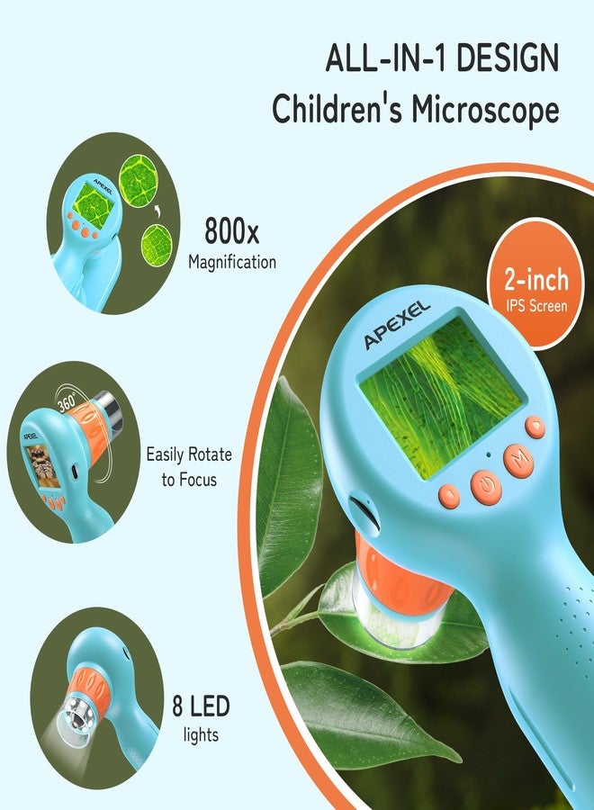 APEXEL Digital Microscope for Kids, 800X Handheld Microscope with 2” IPS Screen, Photo & Video Portable Child's with Adjustable Lights, Gift for Kids 3-12 (Including SD Card & Slides) - Image 3